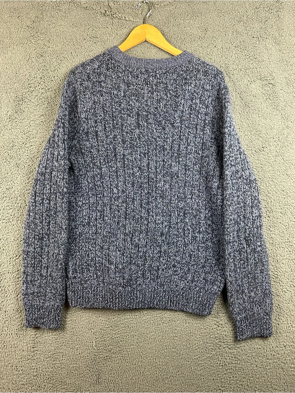 LL Bean Mens Large Lambswool Crewneck Sweater Blue Marled Knit Pullover 500586